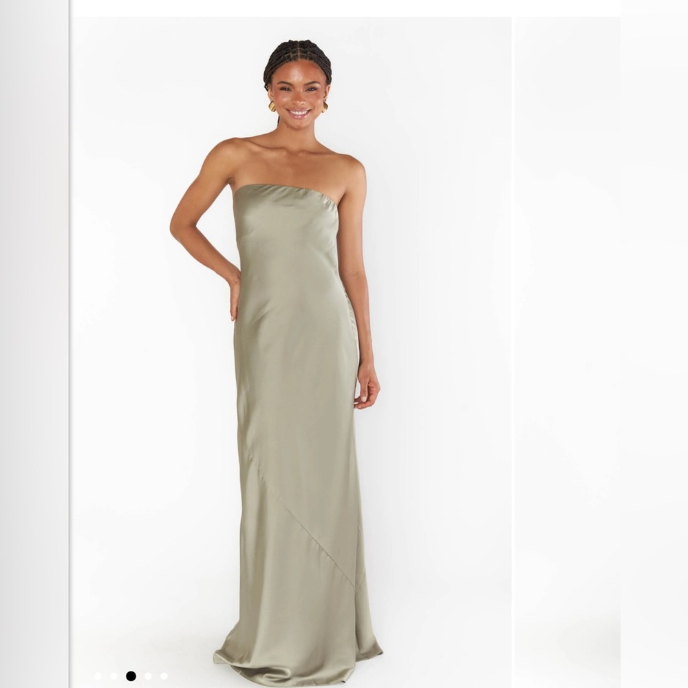 Show Me Your MuMu Strapless Satin Dress in Sage